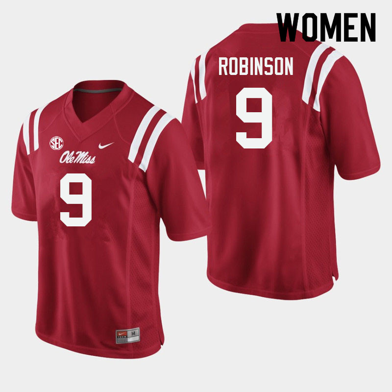 Women #9 Jaylon Robinson Ole Miss Rebels College Football Jerseys Sale-Red